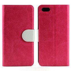 iPhone 5C Slim Flip Leather Wallet Case (Pink-White)
